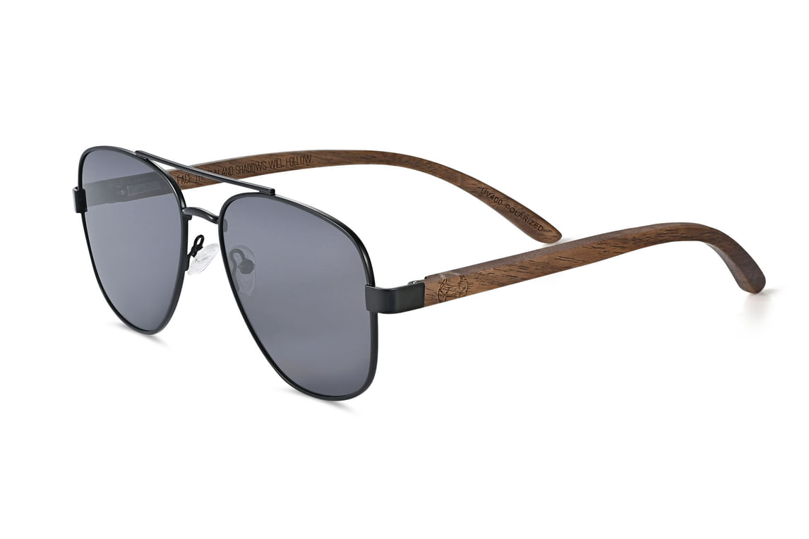 Earth Wood Kotor Sunglasses - Black Metal / Dark Brown Wood